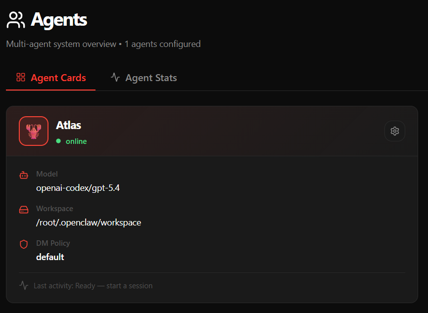 Agent card showing model and status