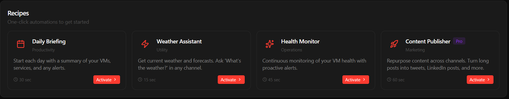 RightClaw recipes - one-click automations